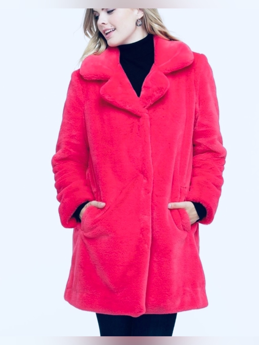 LARGE | Ricki’s: Faux Fur Winter Coat | Red-Pink